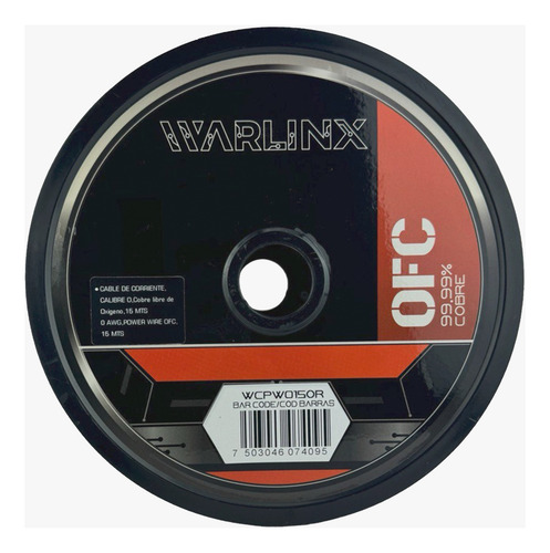 Cable De Corriente Warlinx 15mts Cal 0 Wcpw015or Naranja
