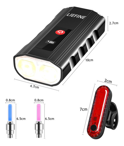 Liefine® Luz Para Bicicleta 8000 Lúmenes Impermeable Led Usb Recargable Kit Con 5 Modos, Lámpara Bicicleta Luces De Bicicleta Accesorios Con Luz Trasera