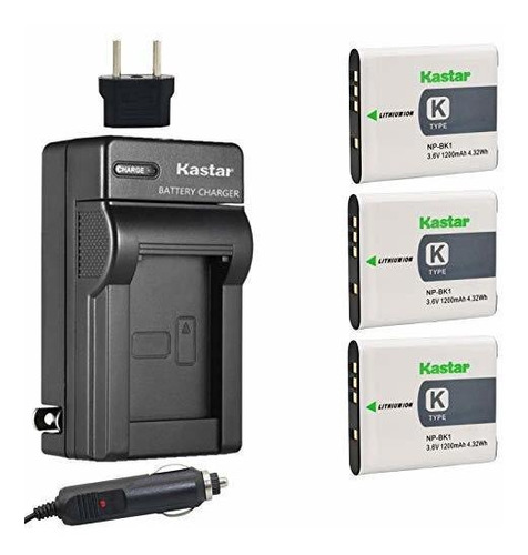 Kastar Batería 3-pack Kit De Cargador + Para Sony Np-bk1, Bc