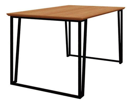 Mesa Para Cozinha Lisa + Tampo Madeirado 130x80cm Preto/nat