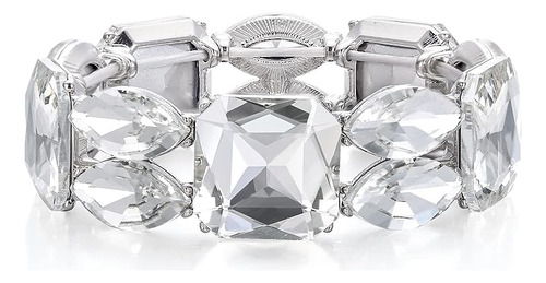 Pulsera Elastica Diamantes Corte Cuadrado Cristal Para Mujer