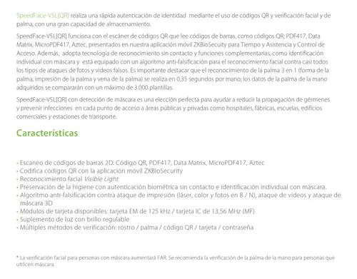 Terminal Speedface V5l Qr Biometrica Recon. Facial Qr Zkteco