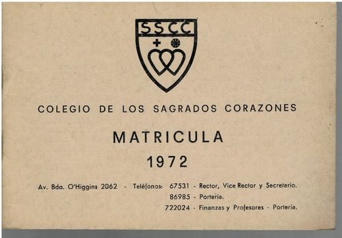 Revista Sscc Matricula Colegio Sagrados Corazones 1972