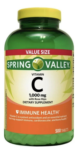 Vitamina C 1000mg (500 Tabletas) Spring Valley Rosa Mosqueta Sabor Sin Sabor