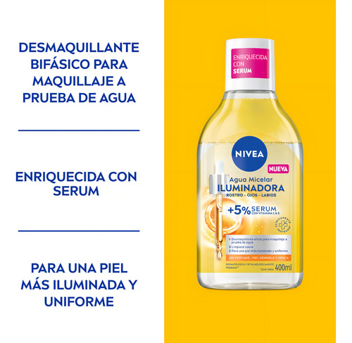 Agua Micelar Nivea Iluminadora Piel Sensible 400 Ml
