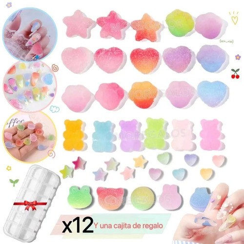 Dijes X12 Decoración Uñas Color Strass + Organizador Regalo