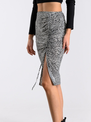 Falda Midi Animal Print Blanco Y Negro Con Jareta Talla G