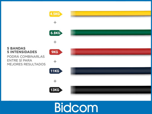 Set Kit De 5 Bandas Elasticas Profesional Latex Ejercicio