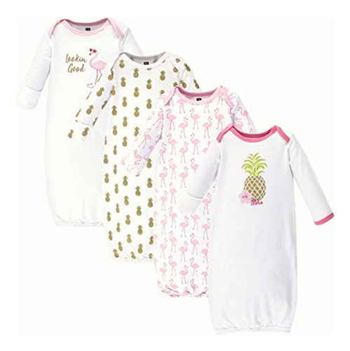Hudson Baby Unisex Baby Cotton Gowns, Pineapple 4-pack One