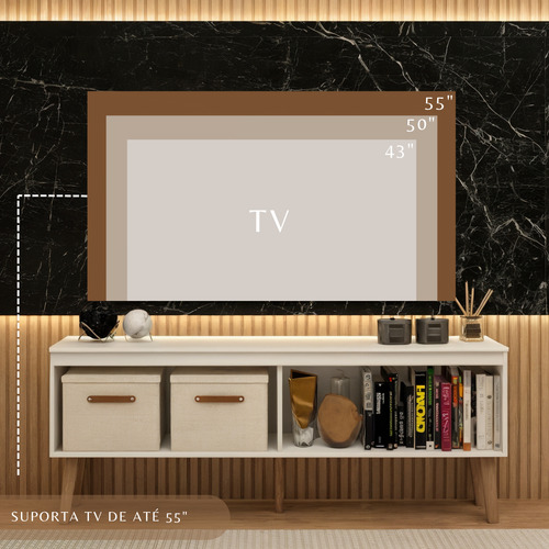 Rack Para Sala Tv Ate 55 Polegadas Cor Branco Com Pes