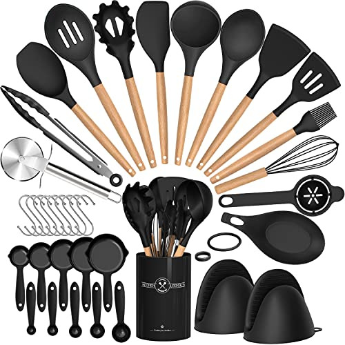 36pcs Silicone Kitchen Cooking Utensils With Holder, He...