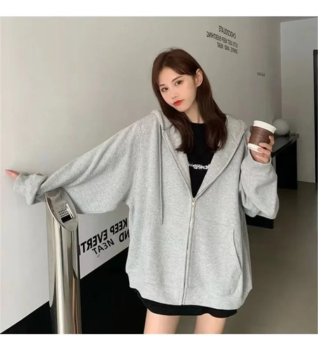 Chaqueta Tipo Sudadera Holgada Con Capucha Para Mujer