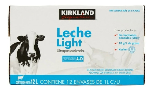 Caja Leche Light, Kirkland Signature 12 Pzas De 1l