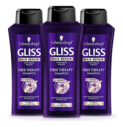 Pack De 3 Shampoo Gliss Fiber Therapy 13.6 Oz (402ml)