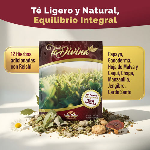 Vida Divina Té Divina Fórmula Mezcla de 12 Hierbas Naturales Sin Cafeína 4 Sobres