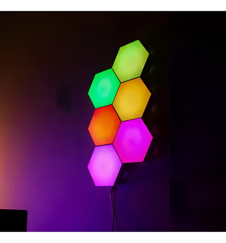 Kit Com 6 Luminarias Quantica Hexagonal Led Rgb Colorida