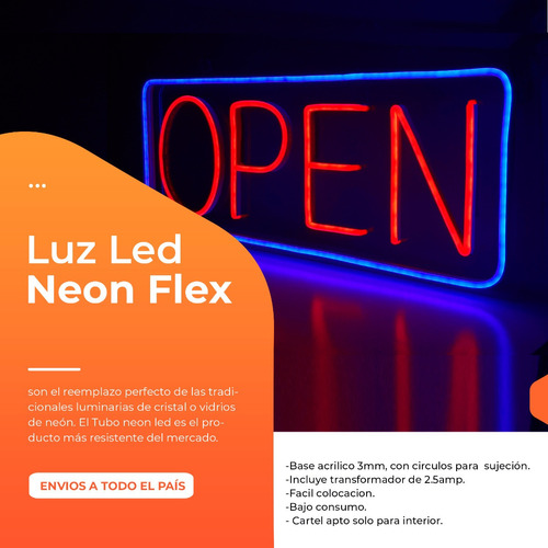 Cartel Neon Led Open 12v- Carteles- Luminosos