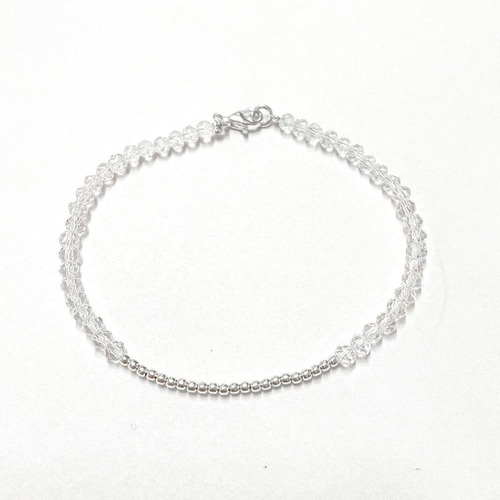 Pulsera Cristal Tornasol Y Bolitas 18cm De Plata 925