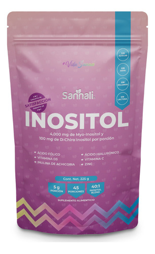 Inositol Myo Y D-chiro En Polvo De 225g - Ácido Fólico, Zinc Sabor Sin sabor