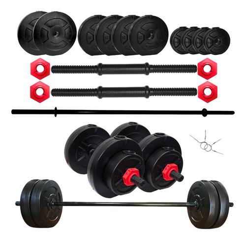 Mancuernas A Rosca Regulables + Barra + 24 Kg. En Discos Sonnos