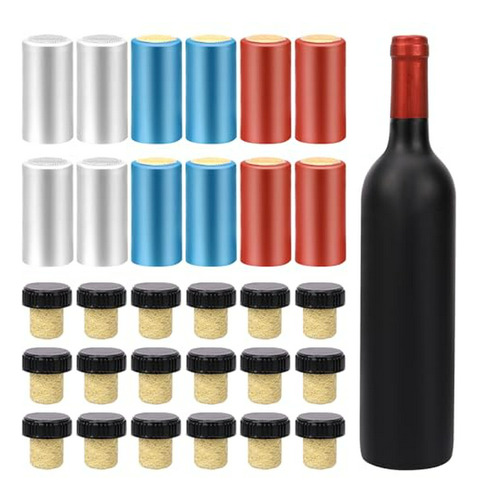 60 Tapones De Corcho Para Botellas De Vino Con Tapa De Plást