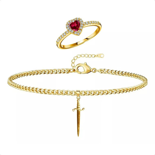 A- Juego De Pulsera De Anillo De Corazón Espada Para Pareja