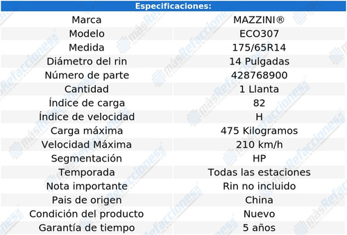 Llanta 175 65 R14 82h Mazzini Eco307