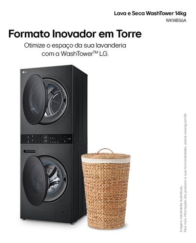 Lava E Seca Torre Washtower 14kg Black Inox - 127v