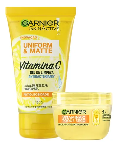 Kit Skincare Gel De Limpeza E Hidratante Com Vitamina C Acao Antioleosidade E Uniformizadora Pele Iluminada E Hidratada Uniform Matte Garnier 150g