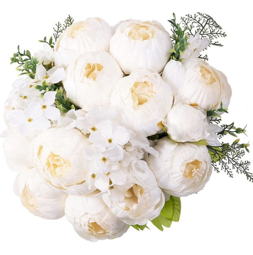 2 Ramos De Flores Artificiales De Peonias Blancas