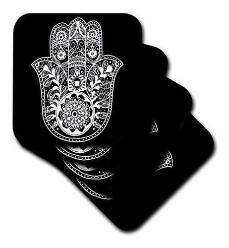 3drose Cst_200820_1 Black & White Hamsa Soft Coasters, (set 