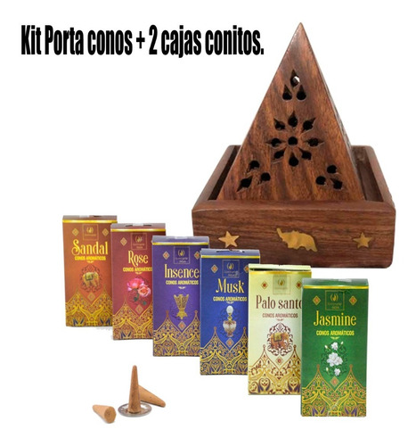 Imagen 2 de 4 de Kit Porta Conos Pirámide Madera + 2 Cajas Conitos
