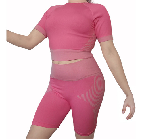 Conjunto Deportivo / Short Levanta Gluteos + Top / Gym Rosa Unitalla