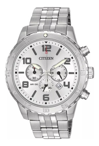 Reloj Citizen Hombre Crono 100m Fecha Taquímetro An813053a Color de la malla Plateado Color del bisel Plateado Color del fondo Blanco