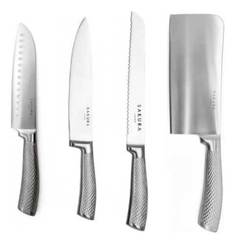 Set 4 Cuchillos Sakura Cocina Chef Pan Todo Acero Inoxidable