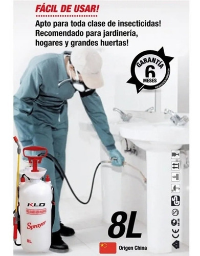Imagen 7 de 11 de Pulverizador Fumigador A Presión 8 Litros Kld368 Para Jardin