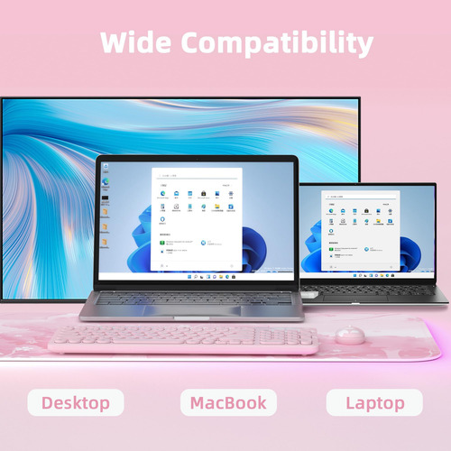 Combo Teclado Mouse Inalámbricos Mytrix Sakura Teclas Redond Rosa.