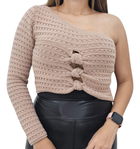 Blusinha Feminina Cropped Manga Longa Modal Tricot Ombro Só