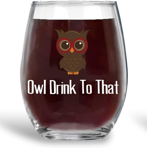 Owl Drink To That Â Copa De Vino Sin Tallo De Crist...