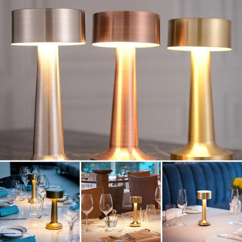 Lampara De Mesa Touch Led Recargable Usb C Dorada