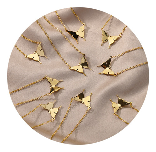 Collar Mujer De Mariposa Con Dije Inicial Letra Baño Oro