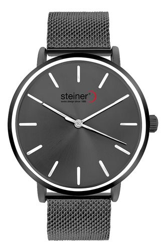 Reloj Para Hombre Steiner Acero Inoxidable Tipo Malla 40 Mm Correa Gris oscuro Bisel Gris oscuro Fondo Gris oscuro