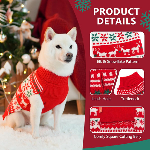 Sueter Para Perro Navideño Talla Xs Con Diseño De Copos Rojo