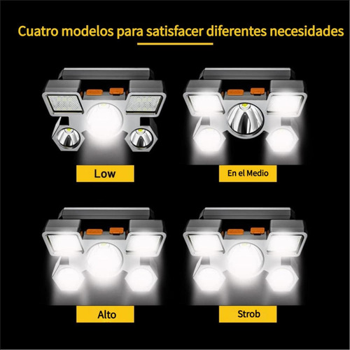 Lámpara De Cabeza Minera Recargable 5 Focos Leds De Linterna