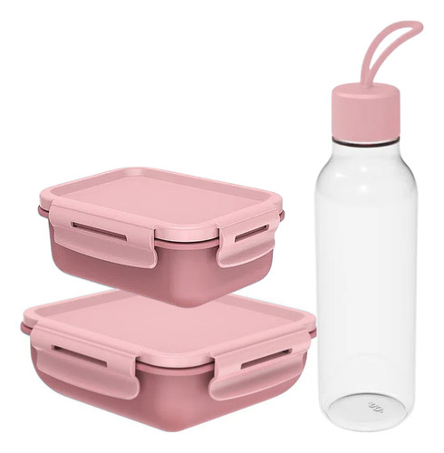 Kit De Marmitas Herméticas Mini E Marmita E Squeeze 3 Peças Cor Rosa