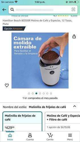 Molino De Cafe Hamilton Beach 80350r Molino De Café Y Especi