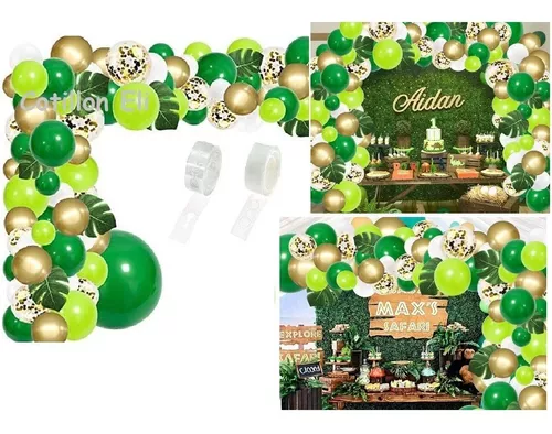 Set Deco Cumple Globos Animalitos Selva Banderin Cortina