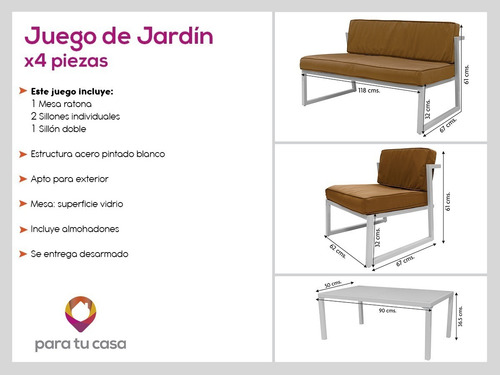 Imagen 5 de 11 de Juego De Jardin Sillas Sillones Mesa 4 Piezas Blanco