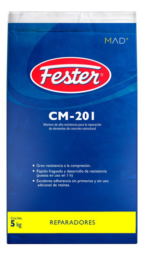 Fester Cm-201 (5 Kg) Mortero Para Reparación De Concreto Gris M