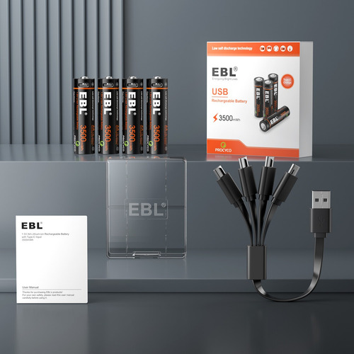 4 Pilas Aa Doble A Recargable Usb-c Ebl Li-ion 1.5v 3500mwh